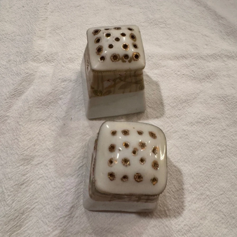 Vintage Nippon Hand Painted Floral Porcelain Salt and‎ Pepper Shakers Gold Trim